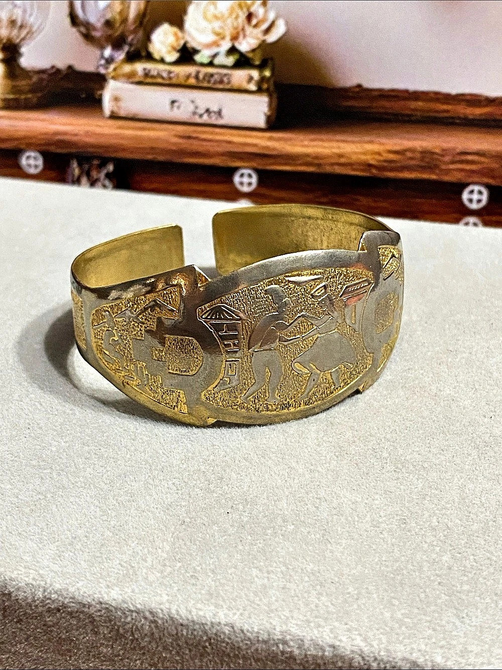 VTG Gold & Silver-Tone Engraved Egyptian Cuff